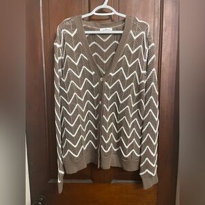 r2 women's 2X long sleeve brown / white sweater